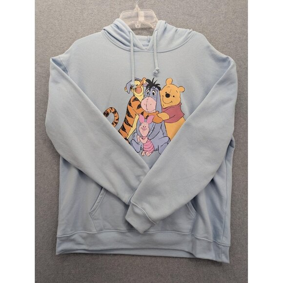 Disney Winnie the Pooh Hoodie Womens XL Blue Front Back Graphic Pullover Tigger - Picture 1 of 8